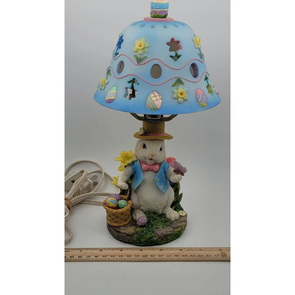Easter Bunny Rabbit Nightlight Accent Lamp Eggs Flowers Butterfly Blue Works